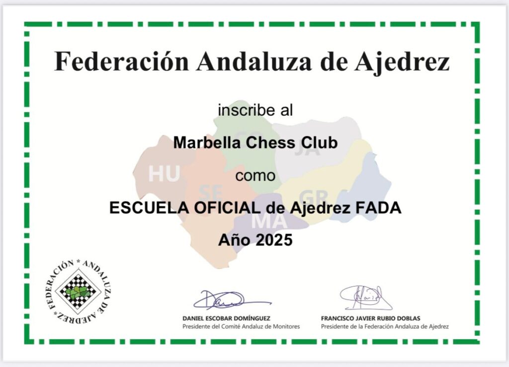 Marbella Chess Club Escuela Oficial de Ajedrez FADA 2025 Federación Andaluza de Ajedrez